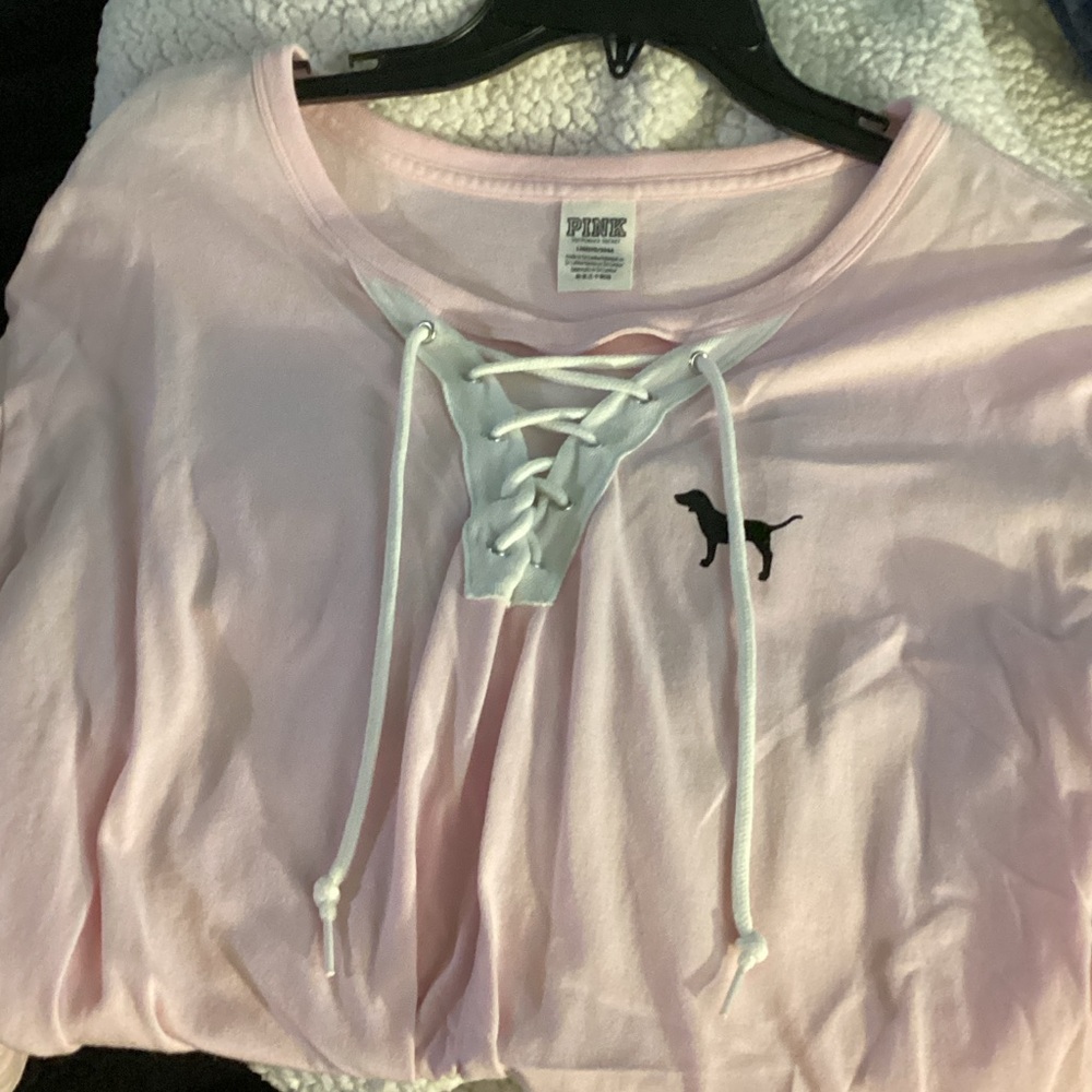PINK Victoria's Secret Lace-Up Long Sleeve Tee in Light Pink